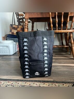 Kappa Black Backpack with White Repeating Logo Trim